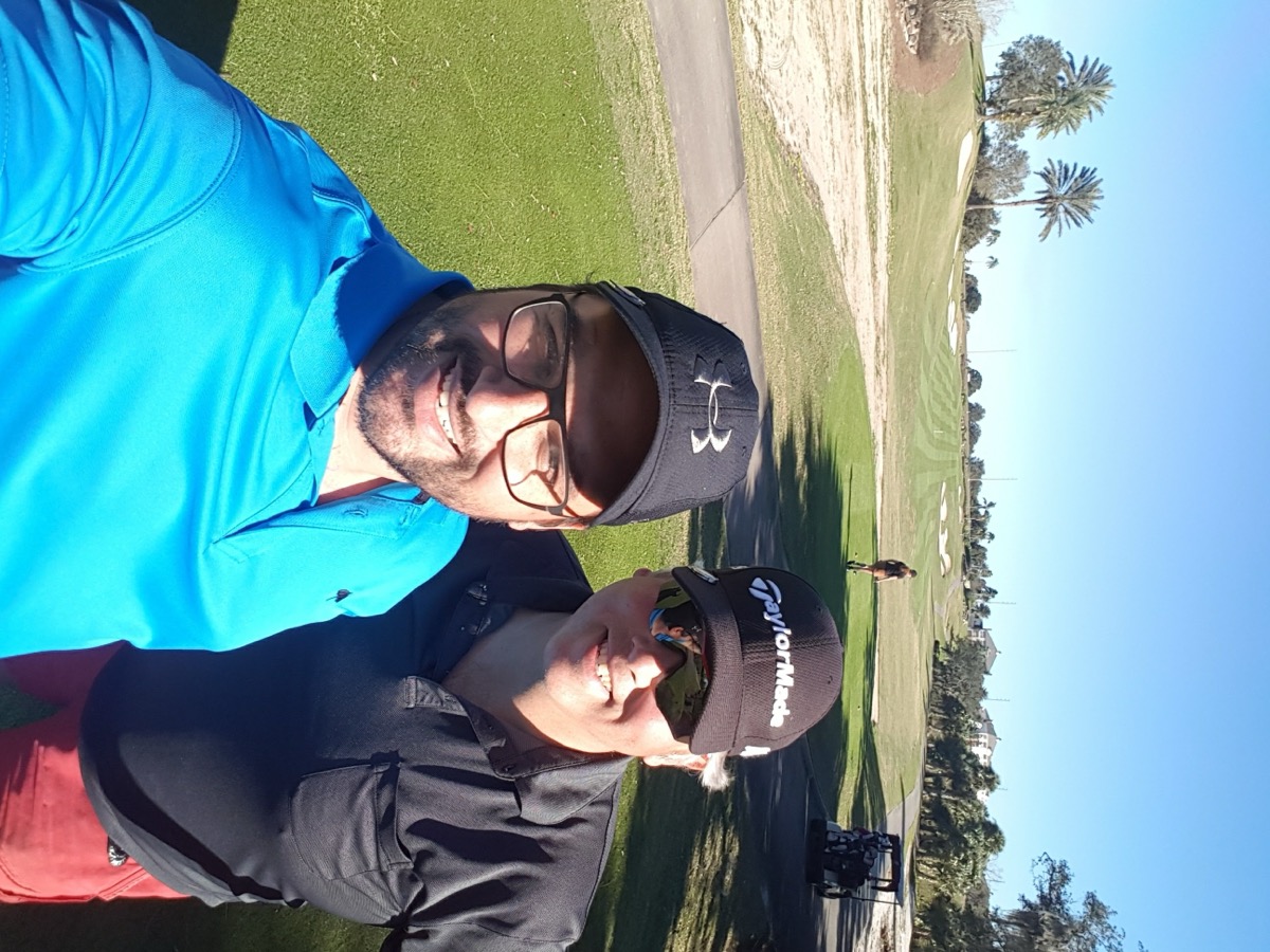 Jakob Bradford and Scott Allen on the tee in Florida