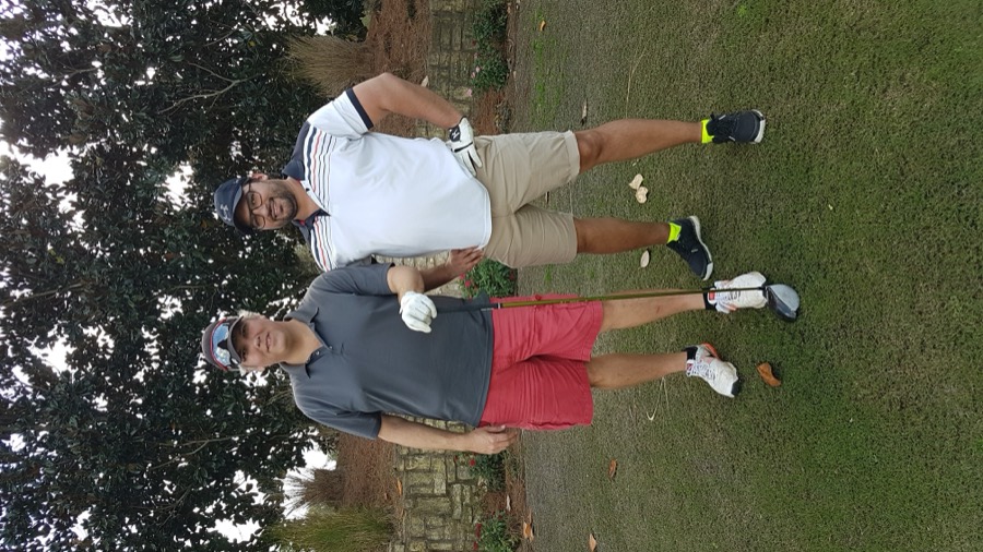 Scott Allen and Jakob Bradford on the first tee